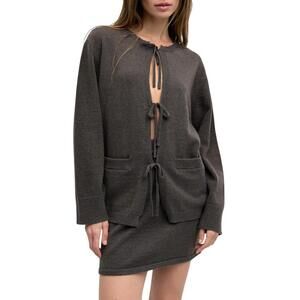 NEW MOD REF knit sweater tie front cardigan in charcoal